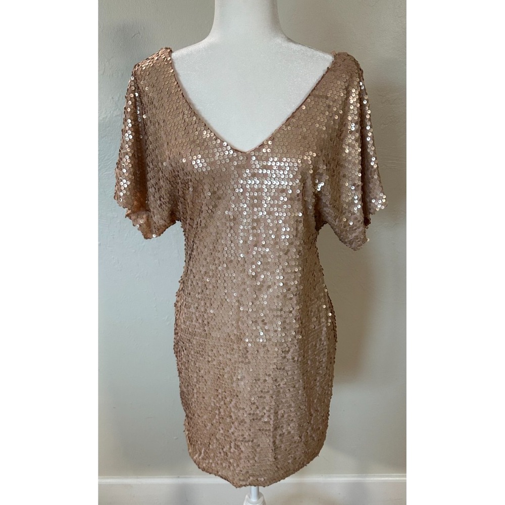 As U Wish Pink Mauve Sequin V-neck V-back Cocktail Party Dress Size Large‎